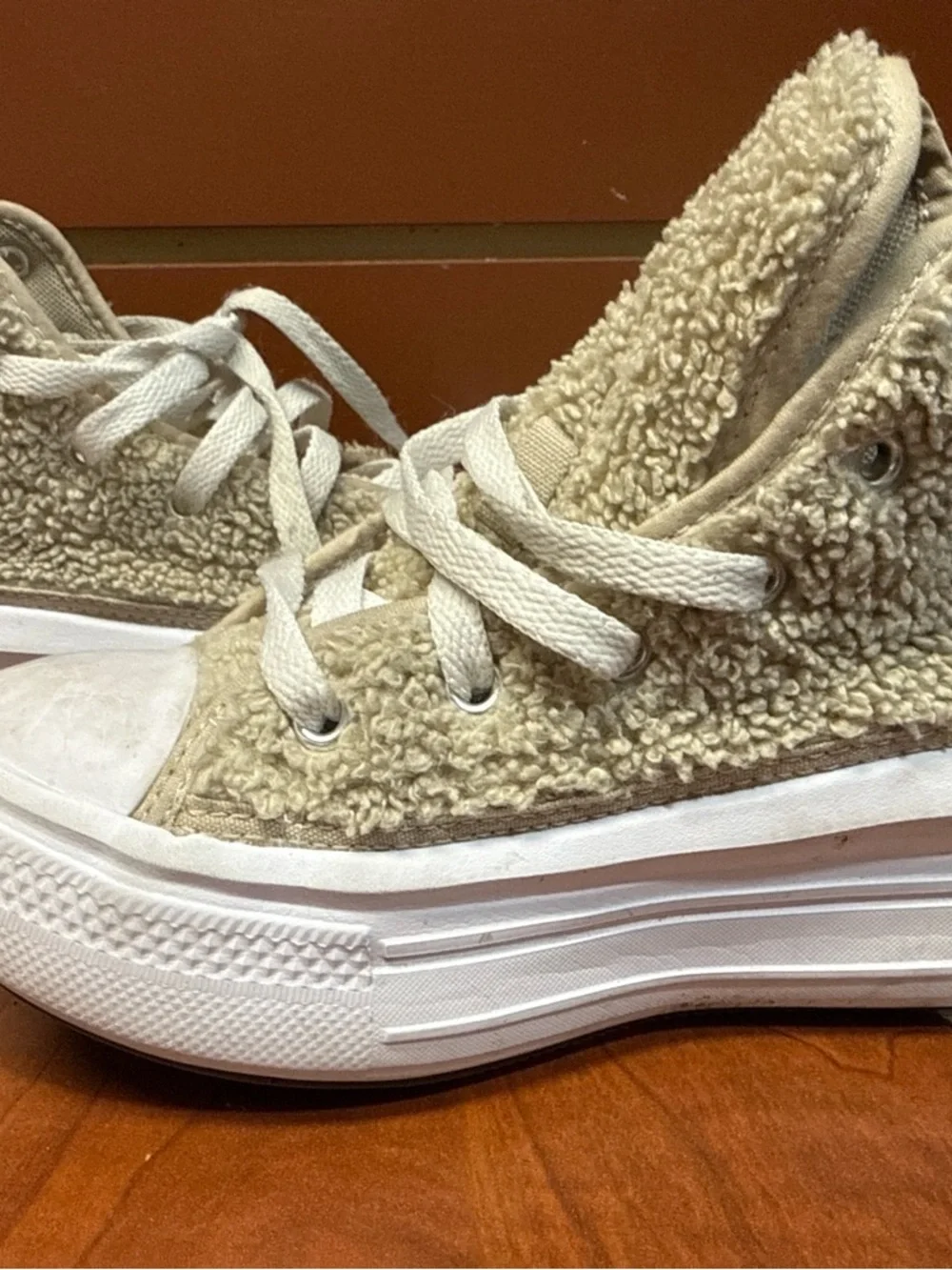 Converse Kids Beige Sherpa High-Top Sneakers with White Sole